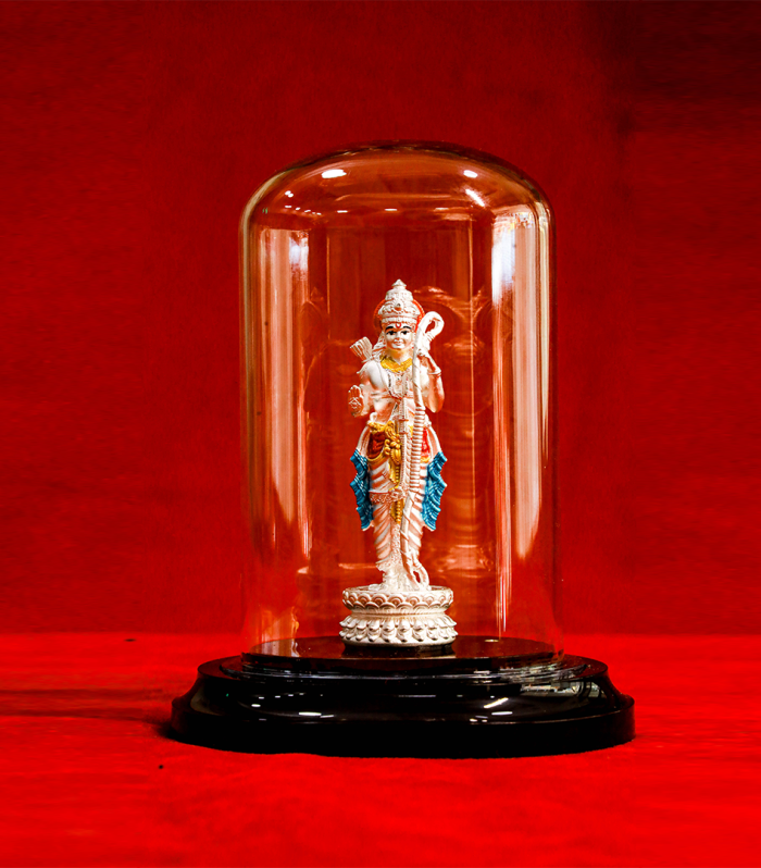 Silver-Plated Hindu Deity Ramar Statue in Glass Dome